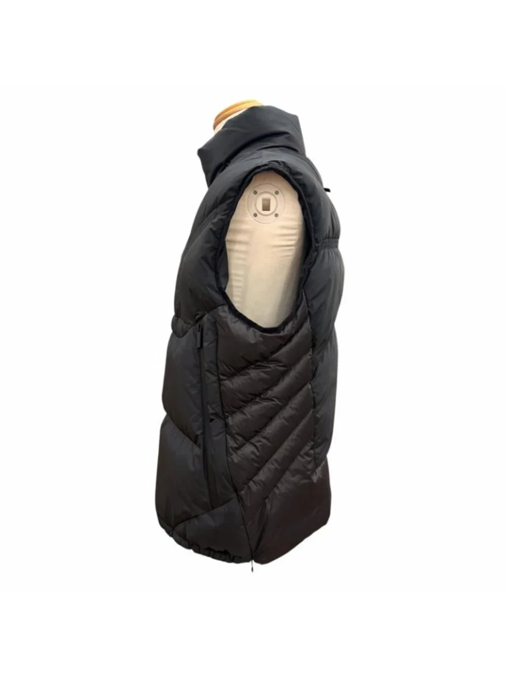 Moncler Aire Logo Patch Hooded Half Zip Gilet Down Vest Black